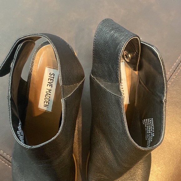 Like New Black Leather Peep Toe Block Heels - Picture 6 of 7